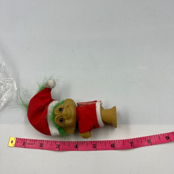 RUSS Vintage Troll Doll Green Hair Santa Claus Opening Clip Hands 4" Christmas - Picture 2 of 8